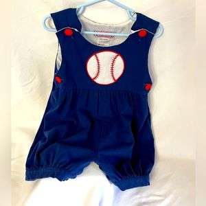 Adorable Smocked Polkadot Baseball Onesie with snap crotch closure 100% cotton
